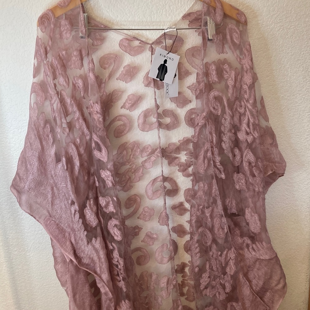 Jessica McClintock Dusty Rose Sheer Embroidered Kimono